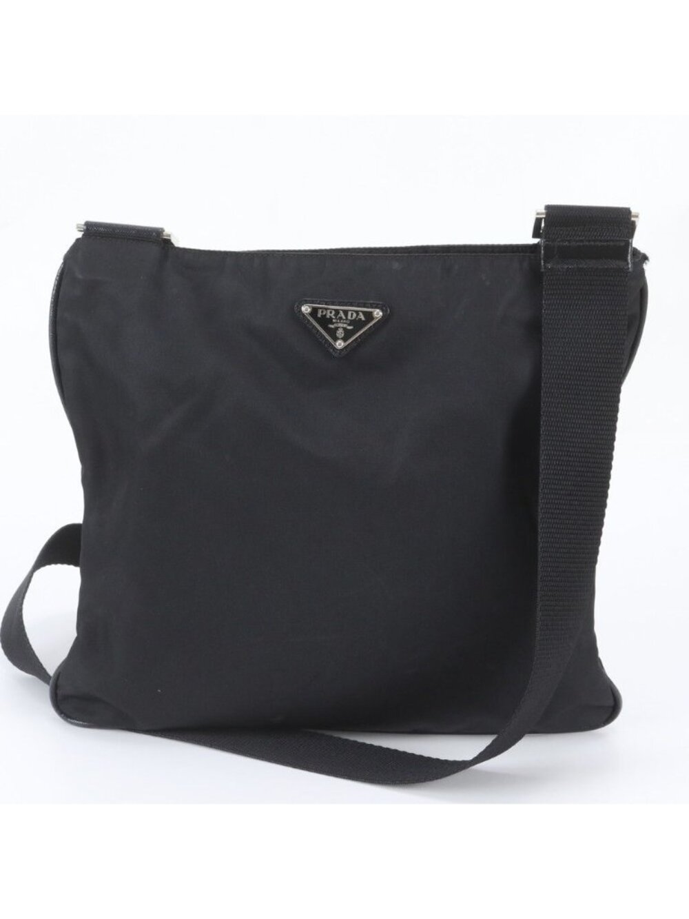 Prada Tessuto Nylon Triangle Logo Leather Shoulder Bag Crossbody Messenger Black